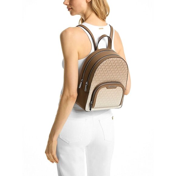 New Michael Kors Jaycee Medium Ombré Signature Logo Backpack Husk - Picture 2 of 4
